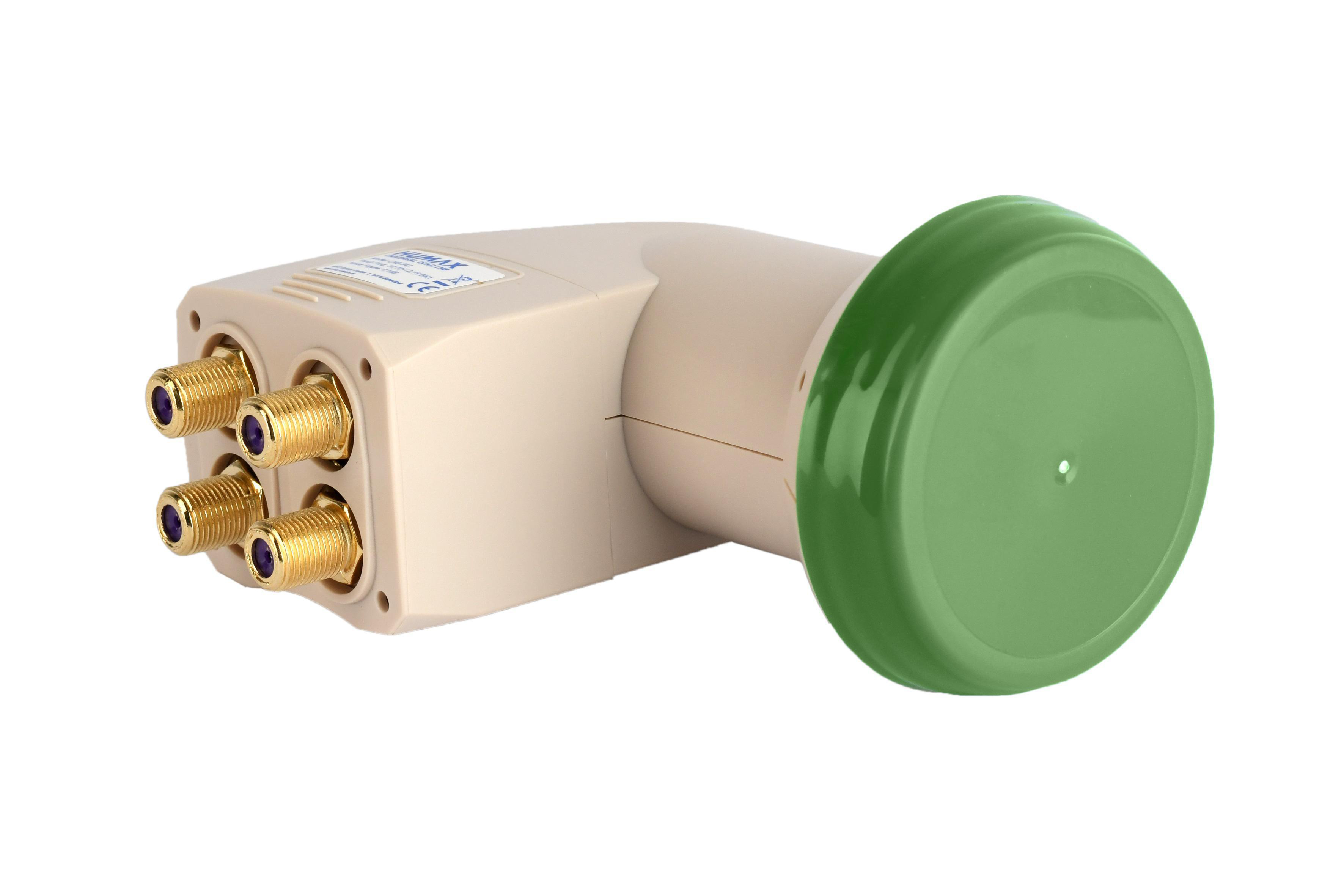 Beiges LNB mit grüner Kappe und goldenen Anschlüssen.