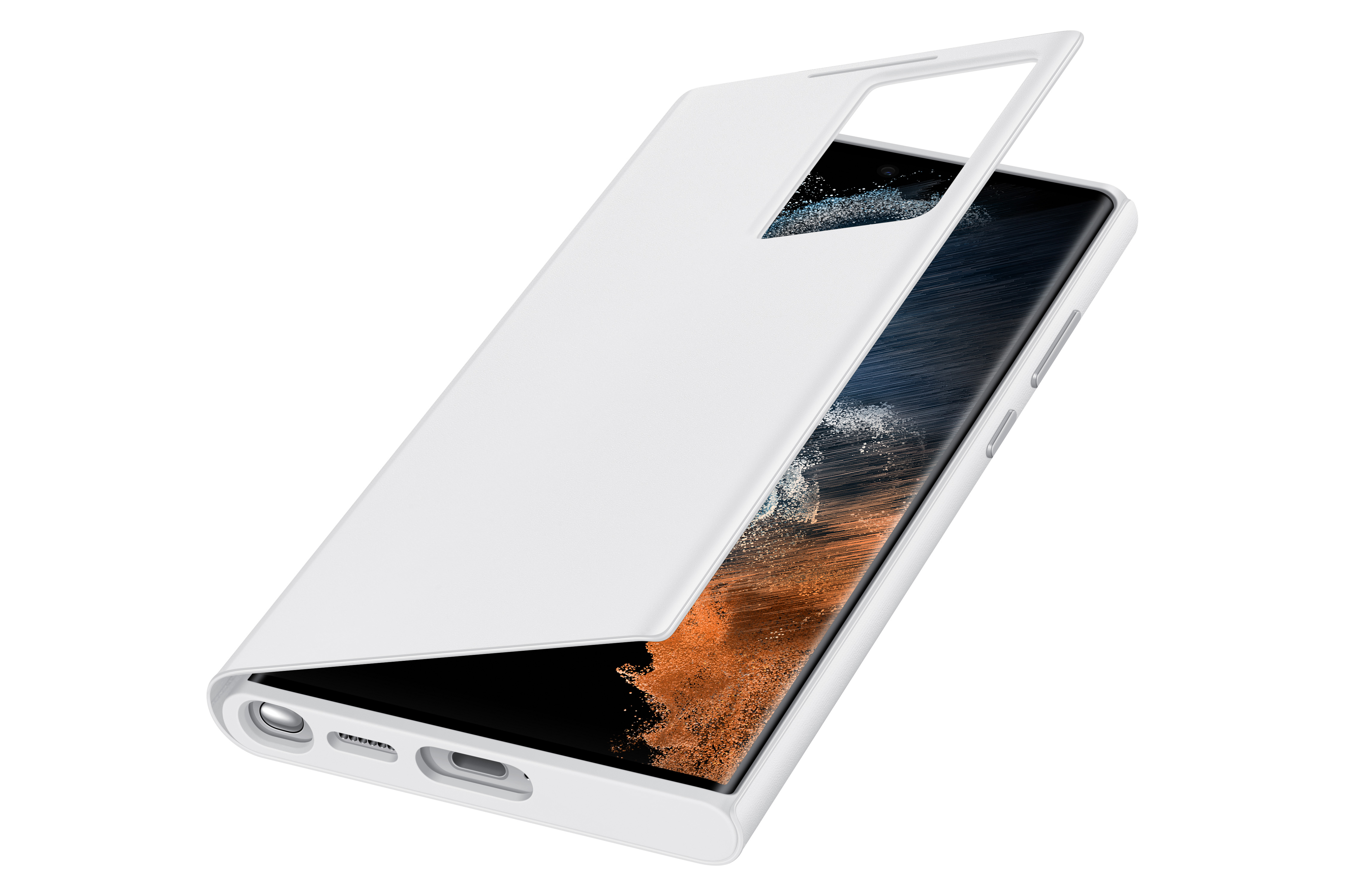 SAMSUNG Galaxy S22  Ultra Şeffaf Kapaklı Akıllı Telefon Kılıfı Beyaz