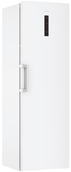 Frigorifero Haier bianco. Ha una maniglia e un pannello di controllo. La porta è chiusa.