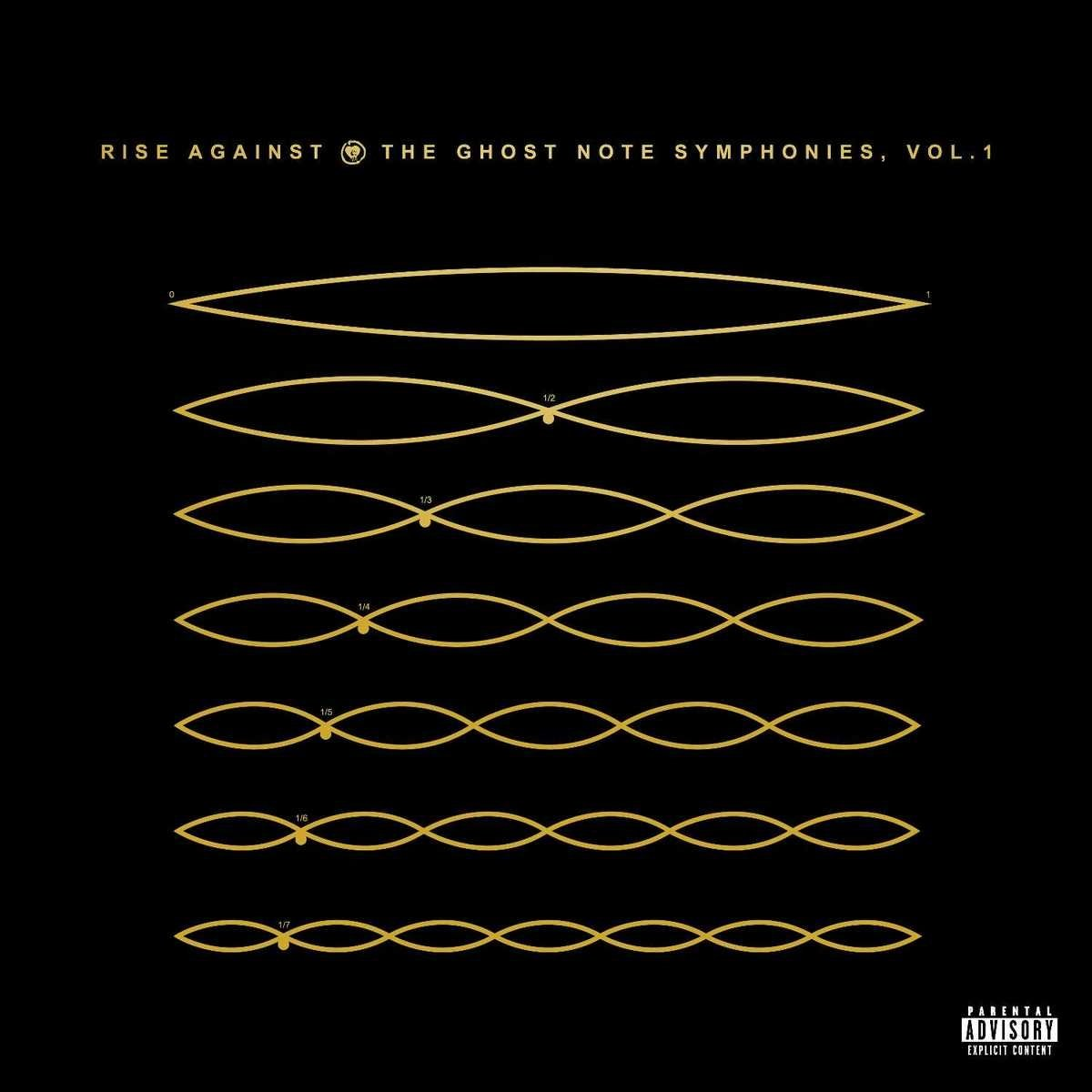 Album borító: Fekete háttér arany vonalakkal és szöveggel, címe: 'Rise Against The Ghost Note Symphonies'.