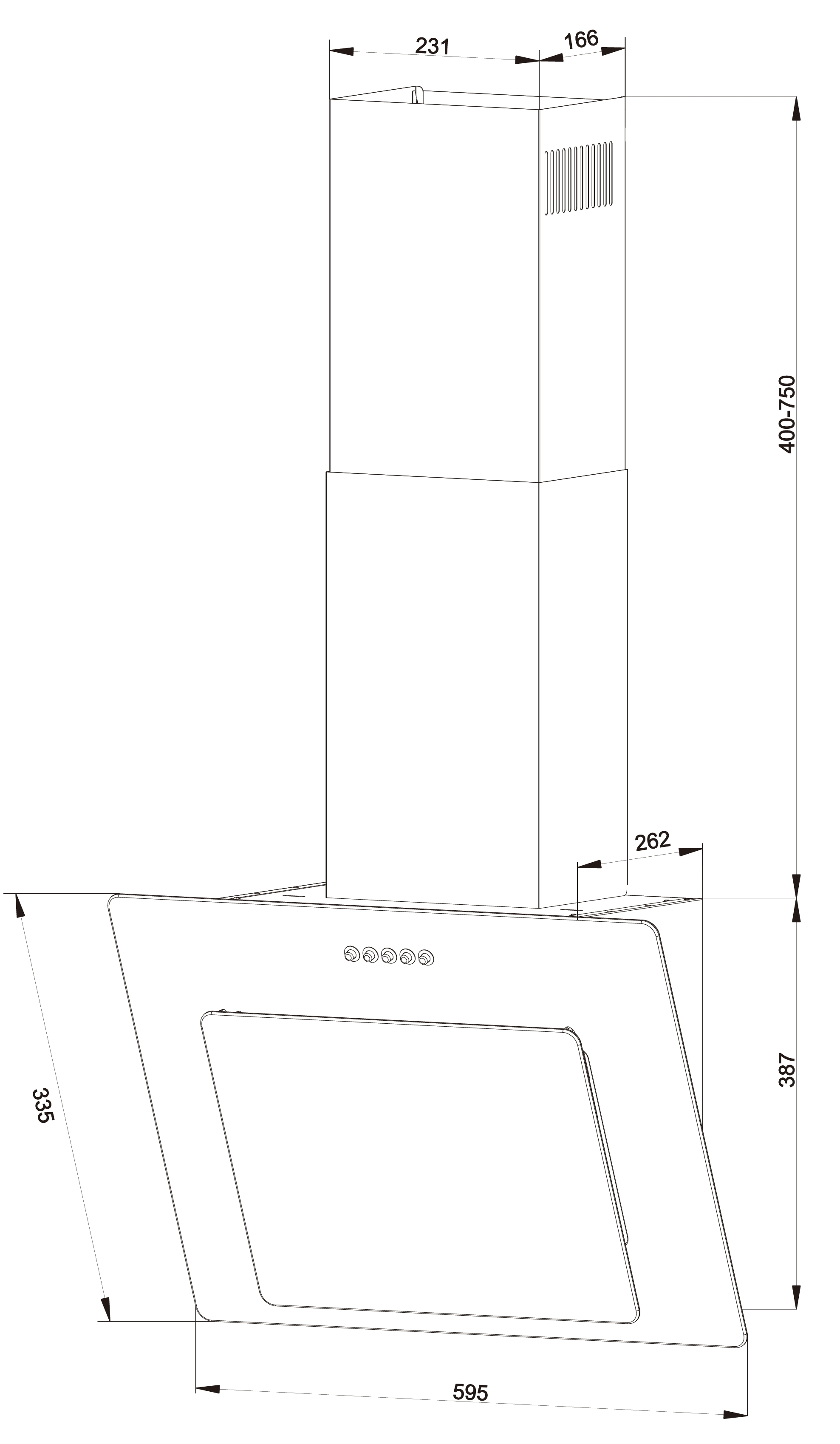 RESPEKTA CH21060SBZ, Dunstabzugshaube (595 cm breit, 262 mm tief)