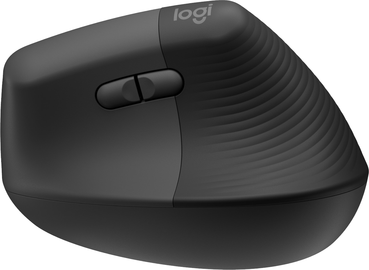 Egy fekete ergonomikus egér két gombbal. Ívelt formájú.