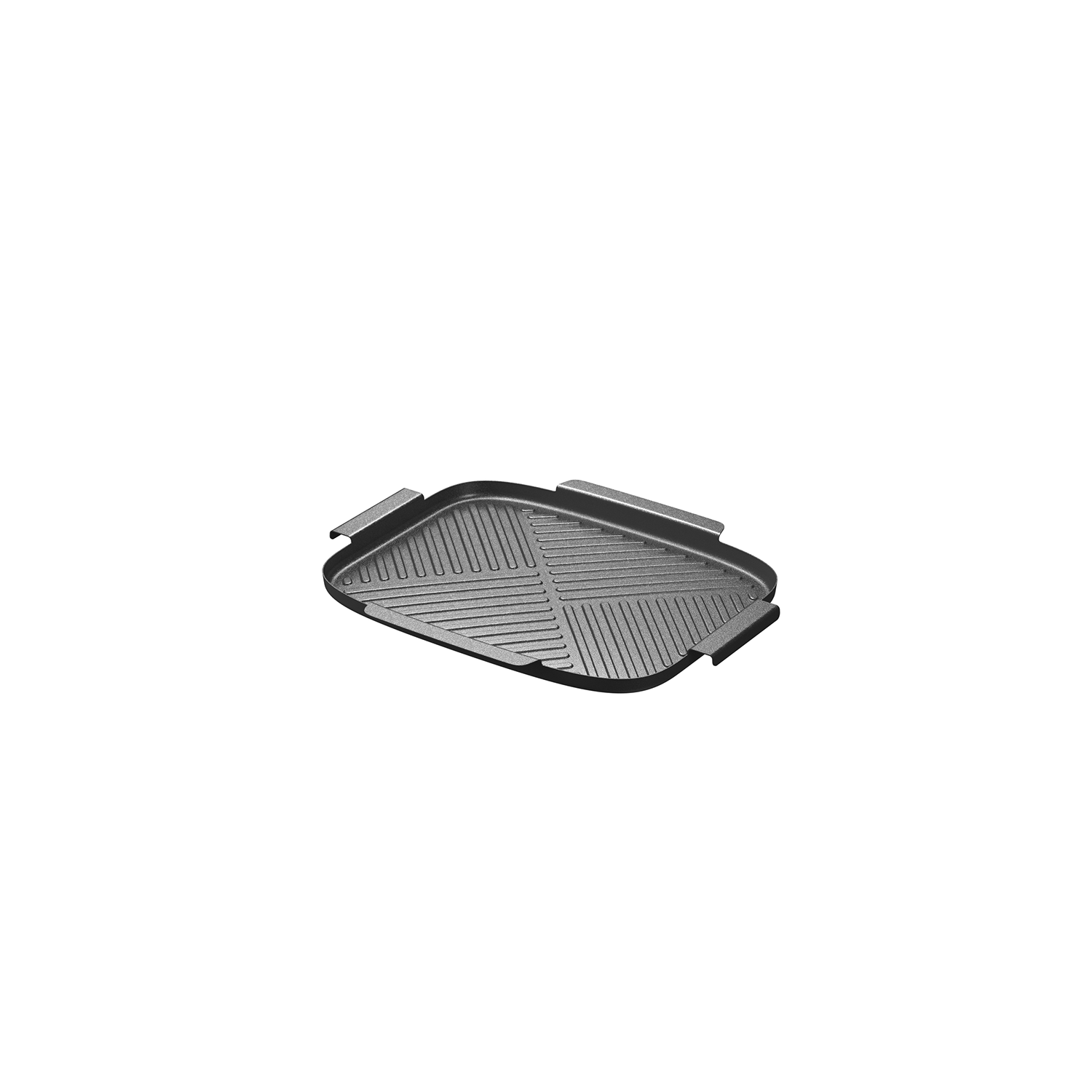 A black grill pan on a white background. The pan has grill lines and handles at each end.