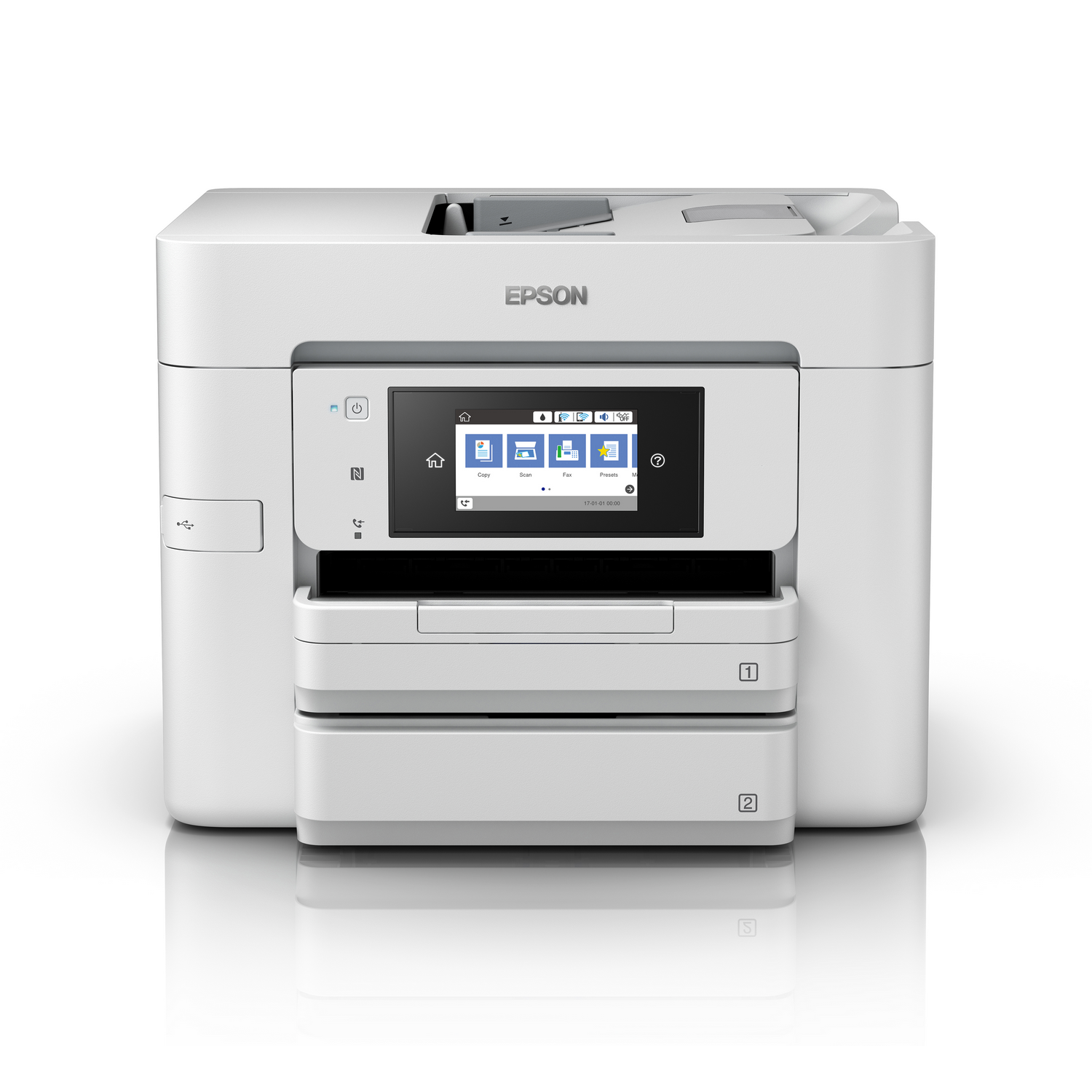 Impresora multifunción - Epson WF-4745, Color/ Blanco y negro, Velocidad 34 ppm, WiFi, NFC, Fax, Dúplex, Gris