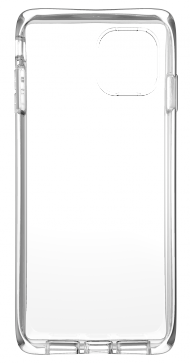 Átlátszó telefontok. A tokon kivágások vannak a kamerához, a gombokhoz és a töltőporthoz.