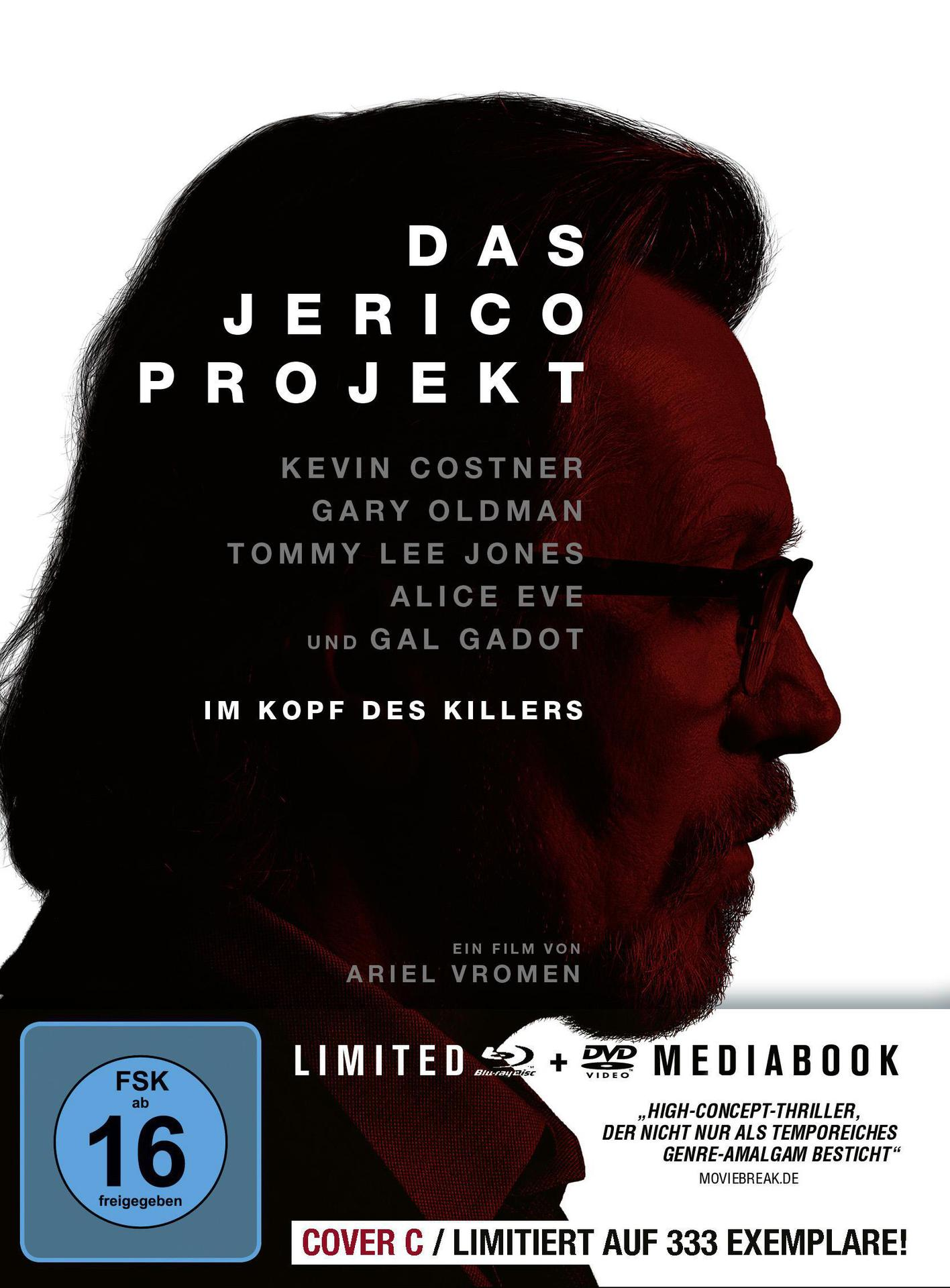 Filmcover für 'Das Jerico Projekt'. Gesicht eines Mannes im Schatten. Namen der Schauspieler. Blu-ray-Label.