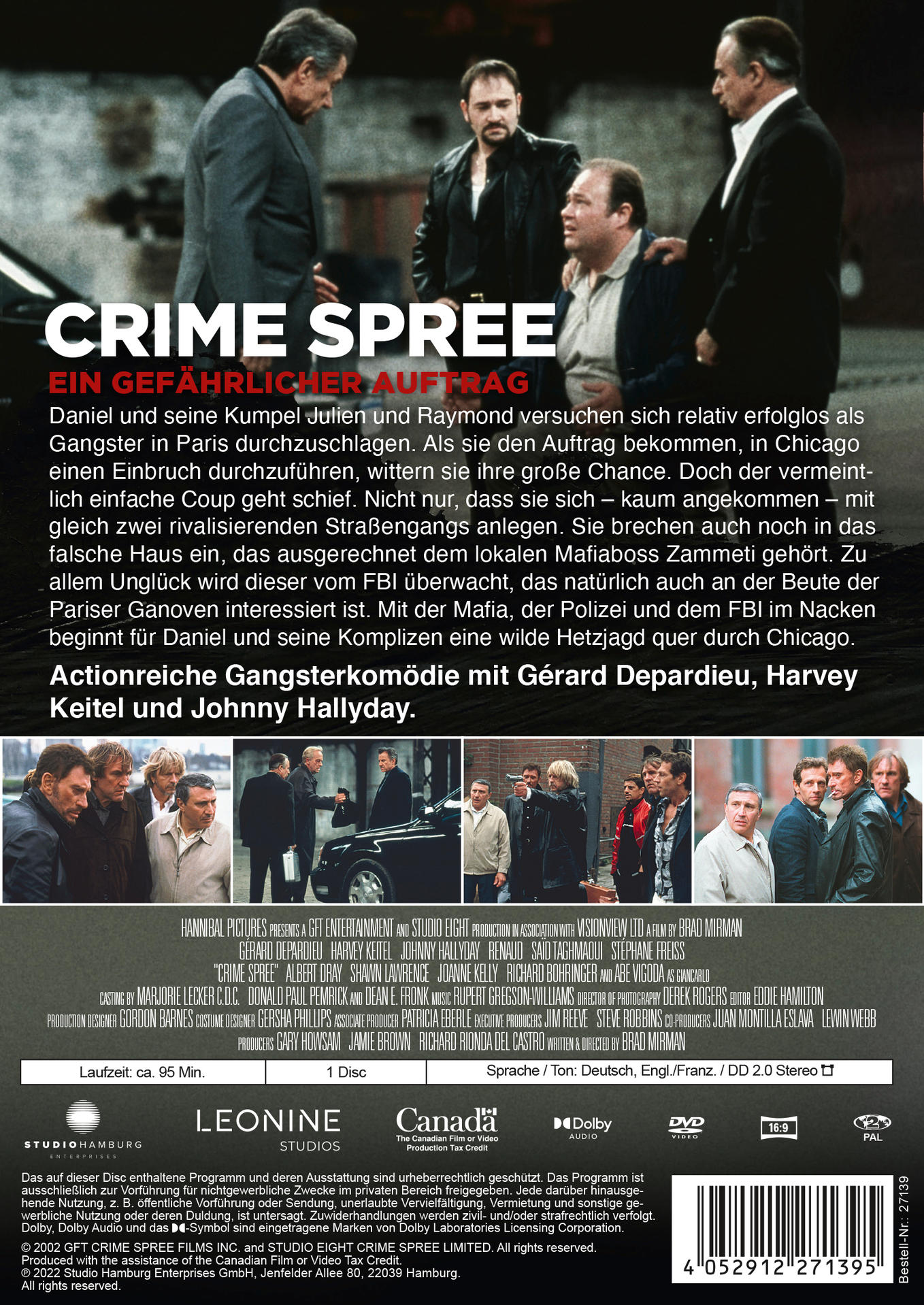 DVD-Hülle mit dem Filmtitel 'Crime Spree', mit Schauspielern und Text auf Französisch.