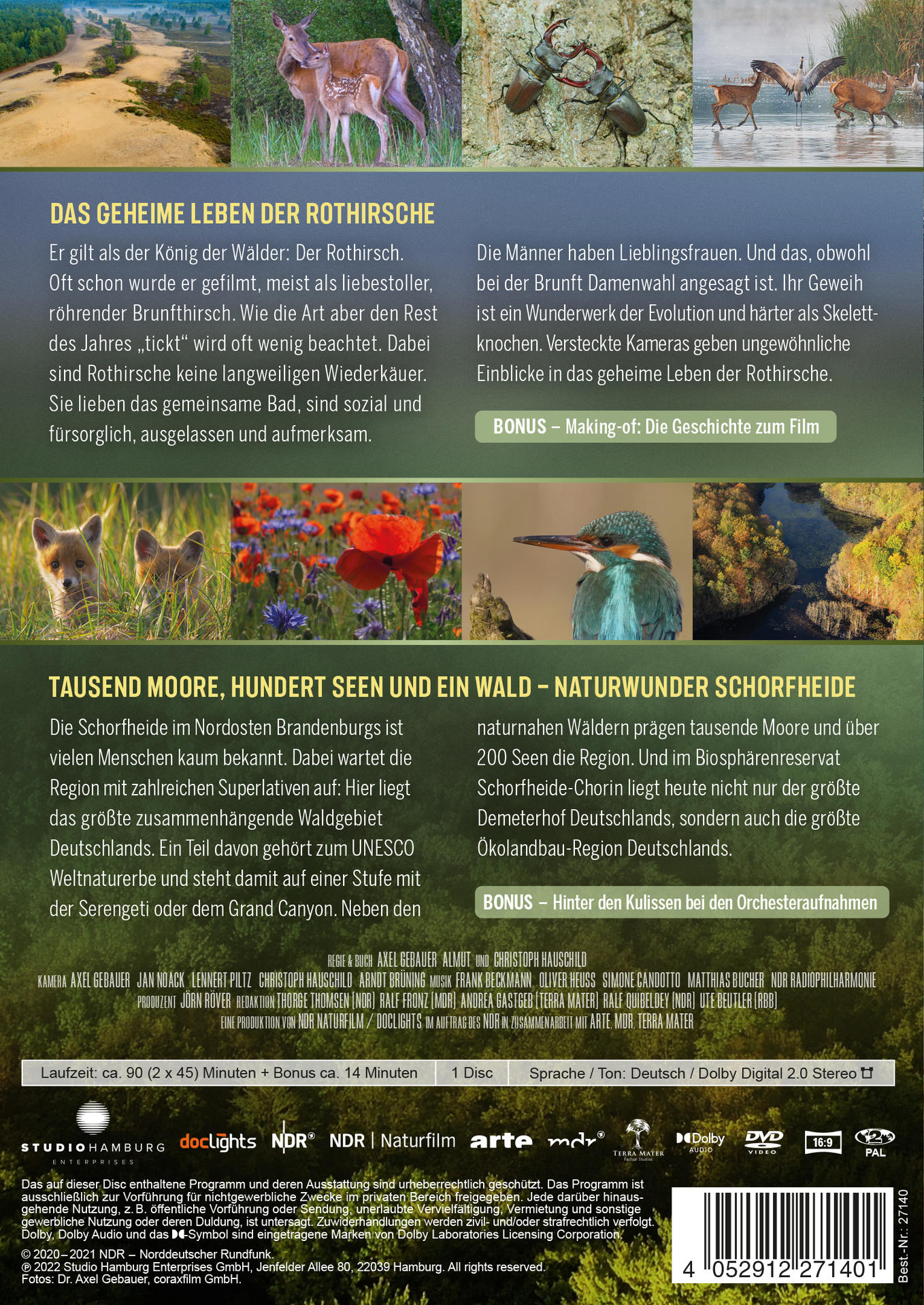 DVD-Hülle mit Bildern von Hirschen, Text und einer Naturszene.