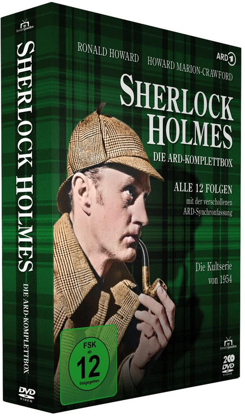 Sherlock Holmes DVD-Box. Mann mit Pfeife auf dem Cover.