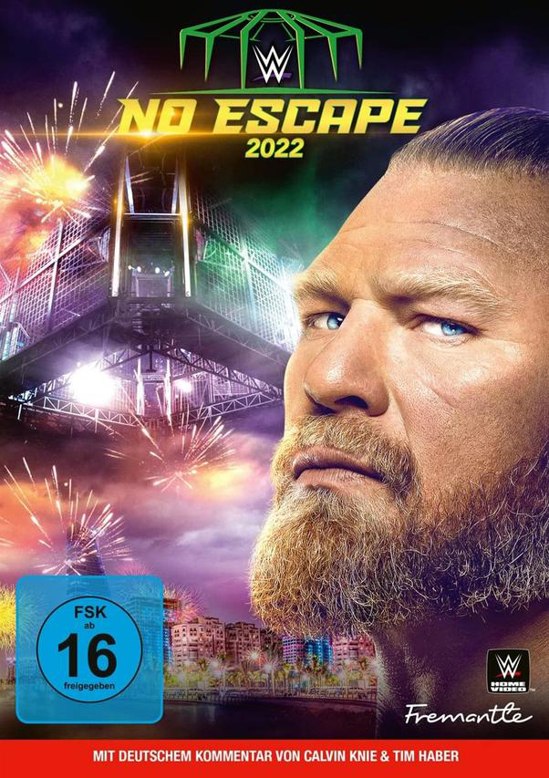 DVD-Cover mit einem Wrestler, Feuerwerk und den Worten 'NO ESCAPE 2022'. Enthält Altersfreigabe.