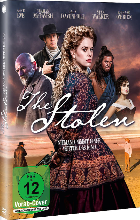 DVD-Cover von 'The Stolen'. Menschen in historischen Kostümen, Frau im Zentrum, mit einer Waffe.