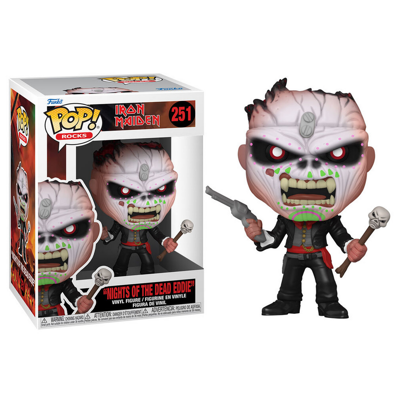 Figura Funko Pop! Iron Maiden. Caja y figura de Eddie, la mascota zombi.