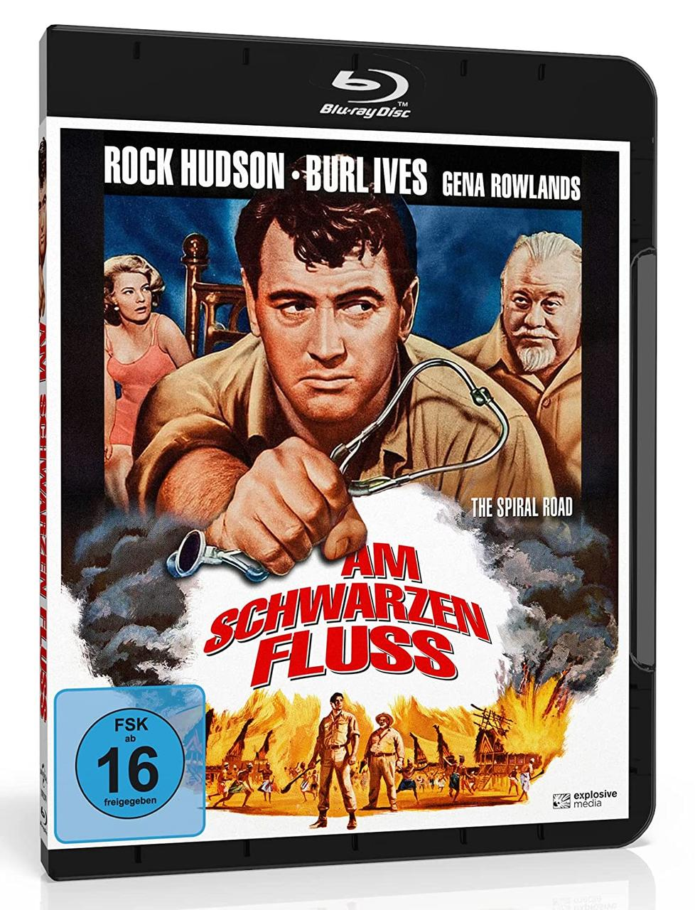 Eine Blu-ray-Hülle für den Film 'Am Schwarzen Fluss' mit Rock Hudson und Burl Ives auf dem Cover.