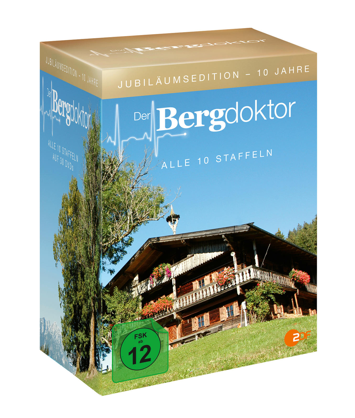 DVD-Box-Set von Der Bergdoktor, mit einem Haus in Bergkulisse.