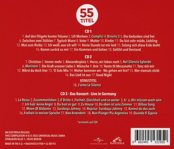 CD-Cover mit Text. Weißer Hintergrund mit Titellisten. Der untere Teil hat Text.