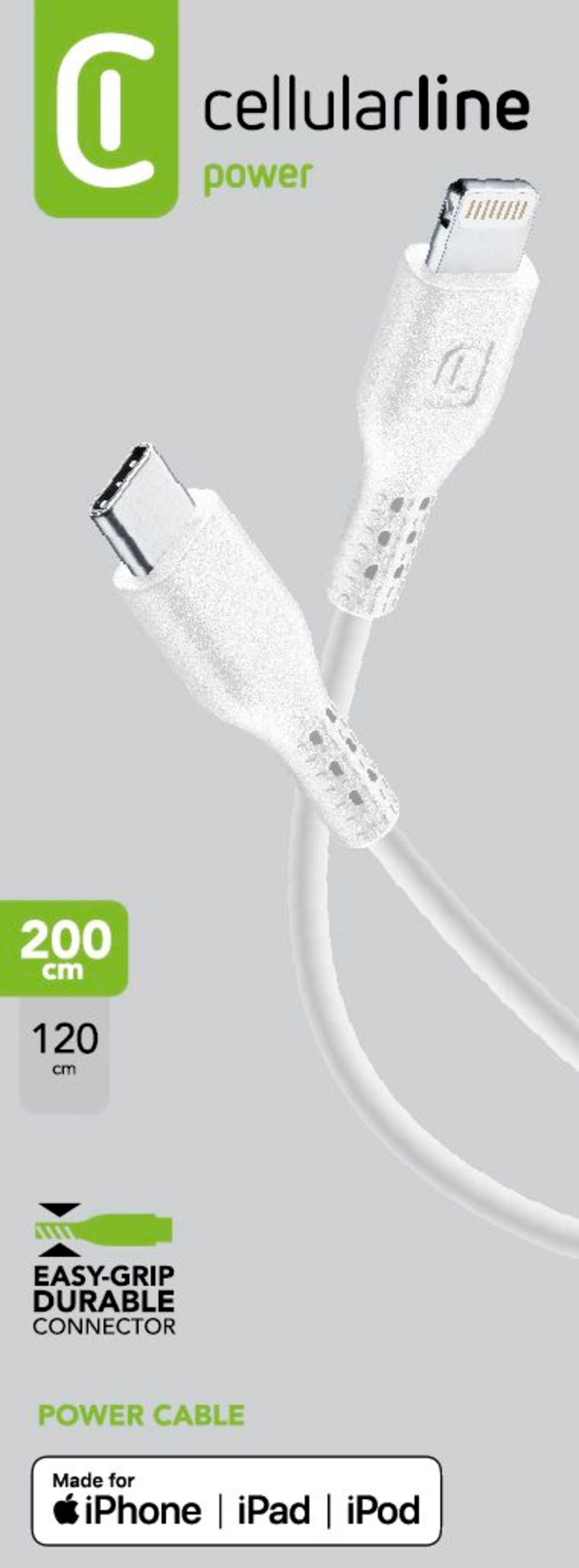 CELLULAR LINE USBDATAC2LMFITAB2W - Câble USB-C vers Lightning (Blanc)