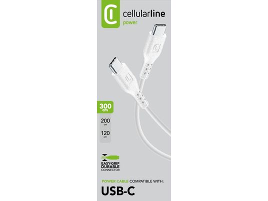 CELLULAR LINE USBDATAC2CTAB3MW - Câble USB-C vers USB-C (Blanc)