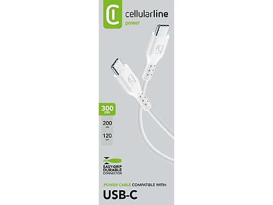 CELLULAR LINE USBDATAC2CTAB3MW - Câble USB-C vers USB-C (Blanc)