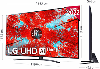 TV LED 86" - LG 86UQ91006LA, UHD 4K, 86": Procesador Inteligente: α7 Gen5 AI Processor 4K, Smart TV, DVB-T2 (H.265), Azul Oscuro Ceniza