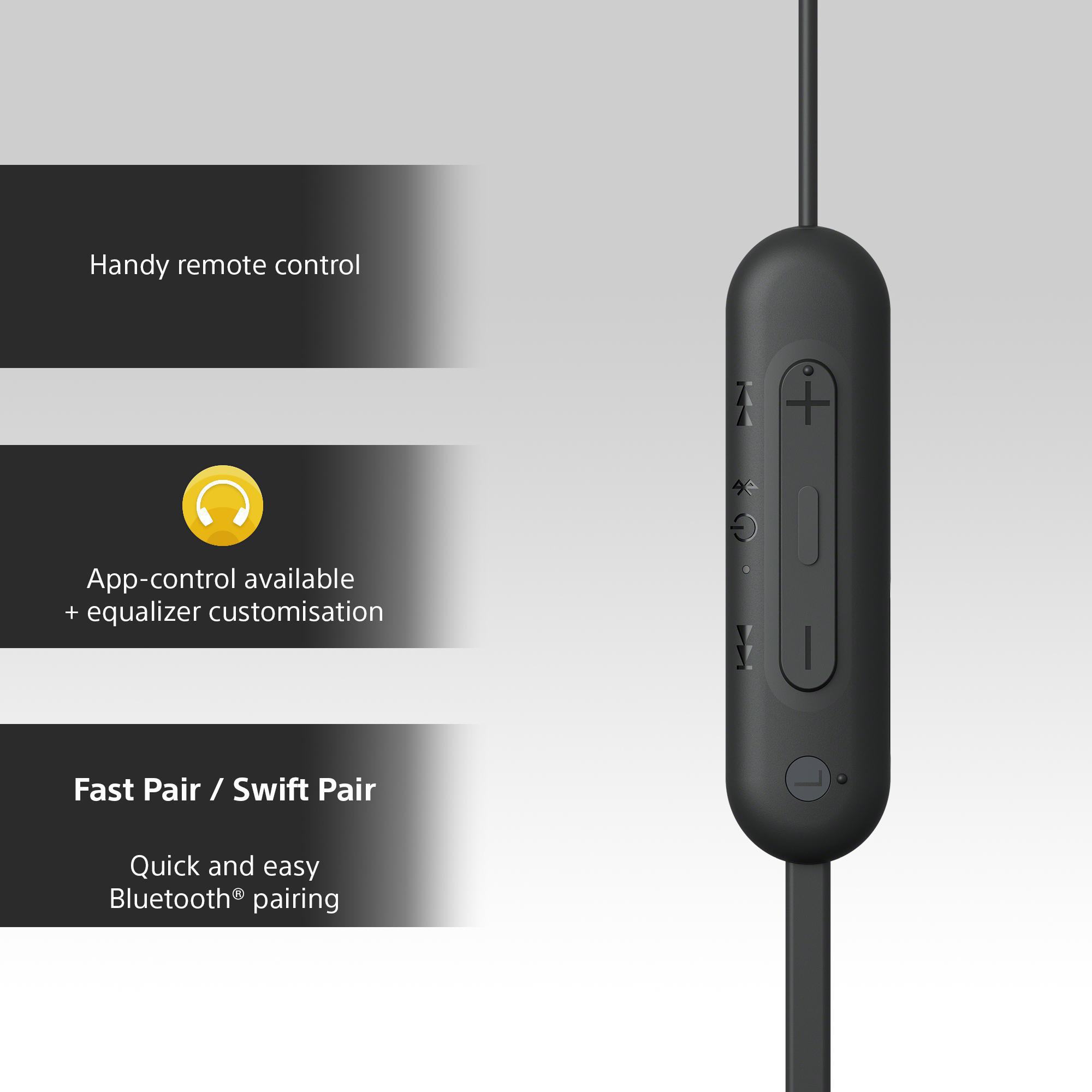 Nahaufnahme von schwarzen In-Ear-Kopfhörern mit einem Bedienteil.