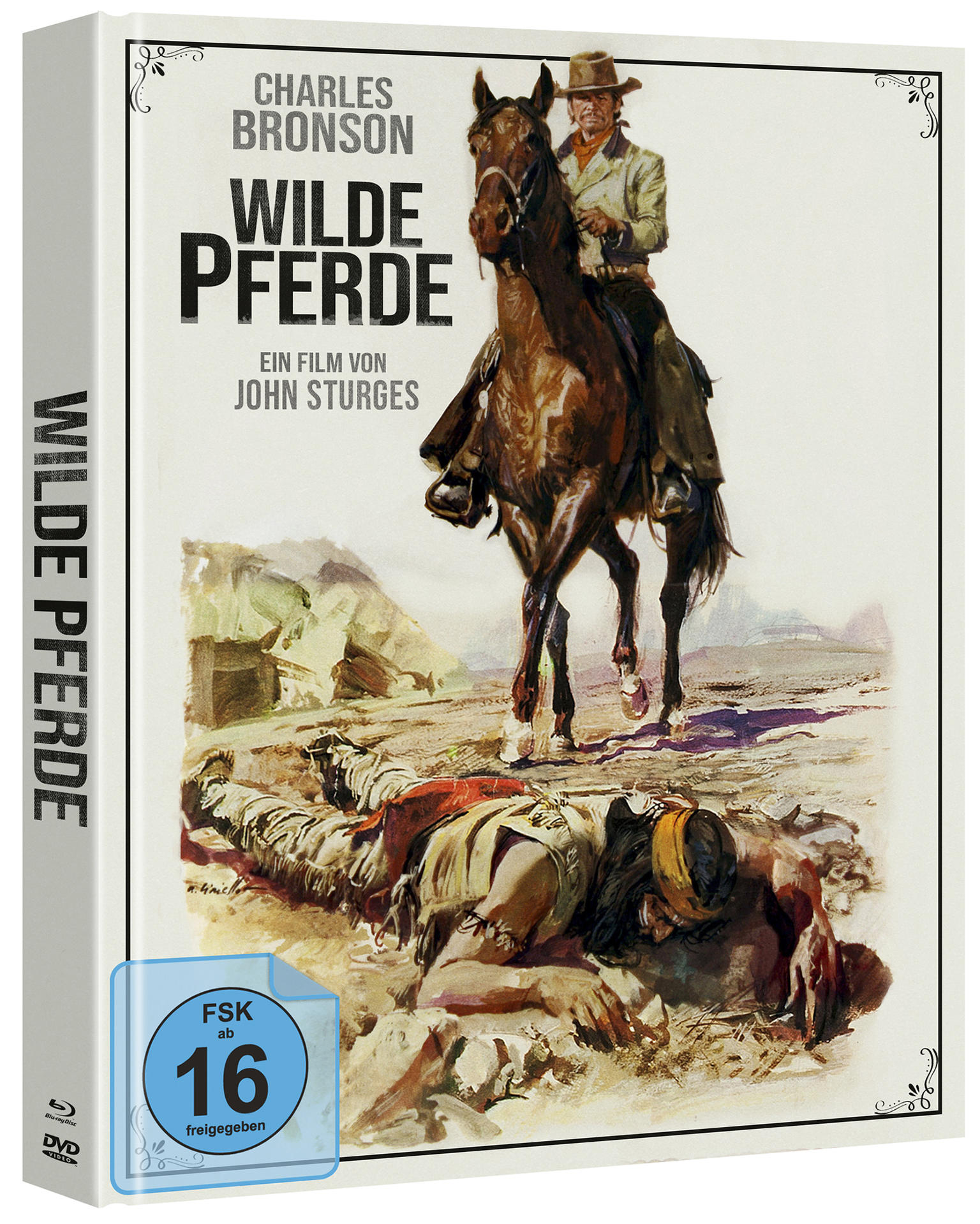DVD-Cover des Films 'Wilde Pferde' zeigt einen Cowboy auf einem Pferd und einen toten Mann.