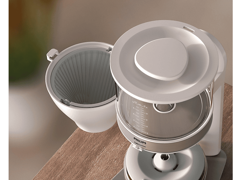 PHILIPS HD5416/00 Café Gourmet mit Glaskanne, 1,25 Liter, 1800 Watt, Kaffeemaschine Weiß