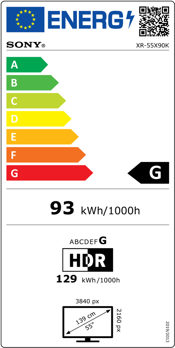 Étiquette énergétique pour un téléviseur Sony.