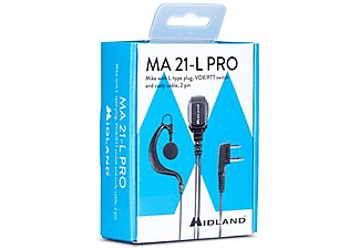 Auriculares con cable - Midland MA 21-L Pro clip, Para estaciones de radio portátiles, Conector tipo L, Micrófono/auriculares, Negro