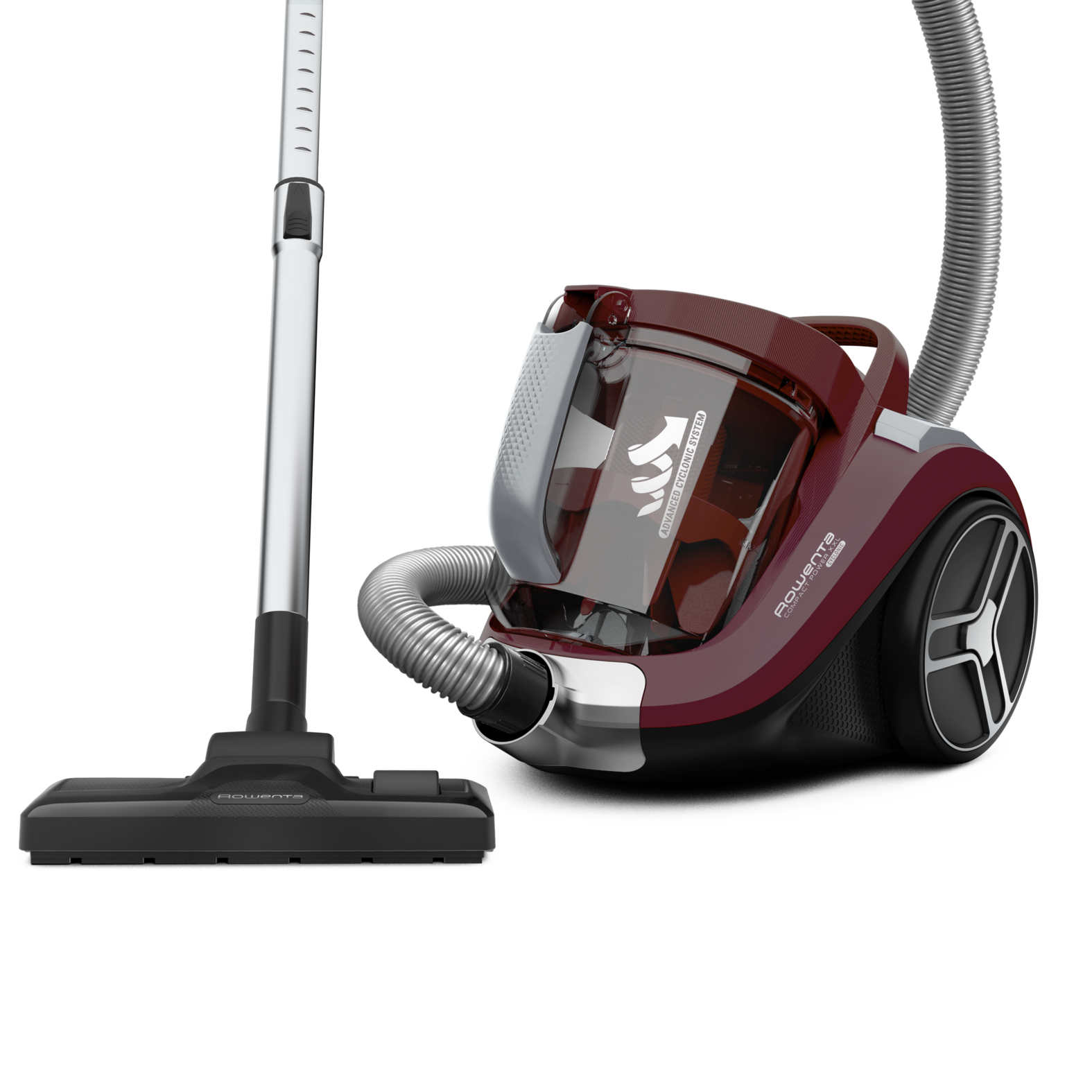 Aspirador sin bolsa - Rowenta RO4873EA Compact Power XXL, Motor EffiTech, Tecnología Ciclónica, 550 W, Depósito 2.5 L, Animal Care, Burdeos