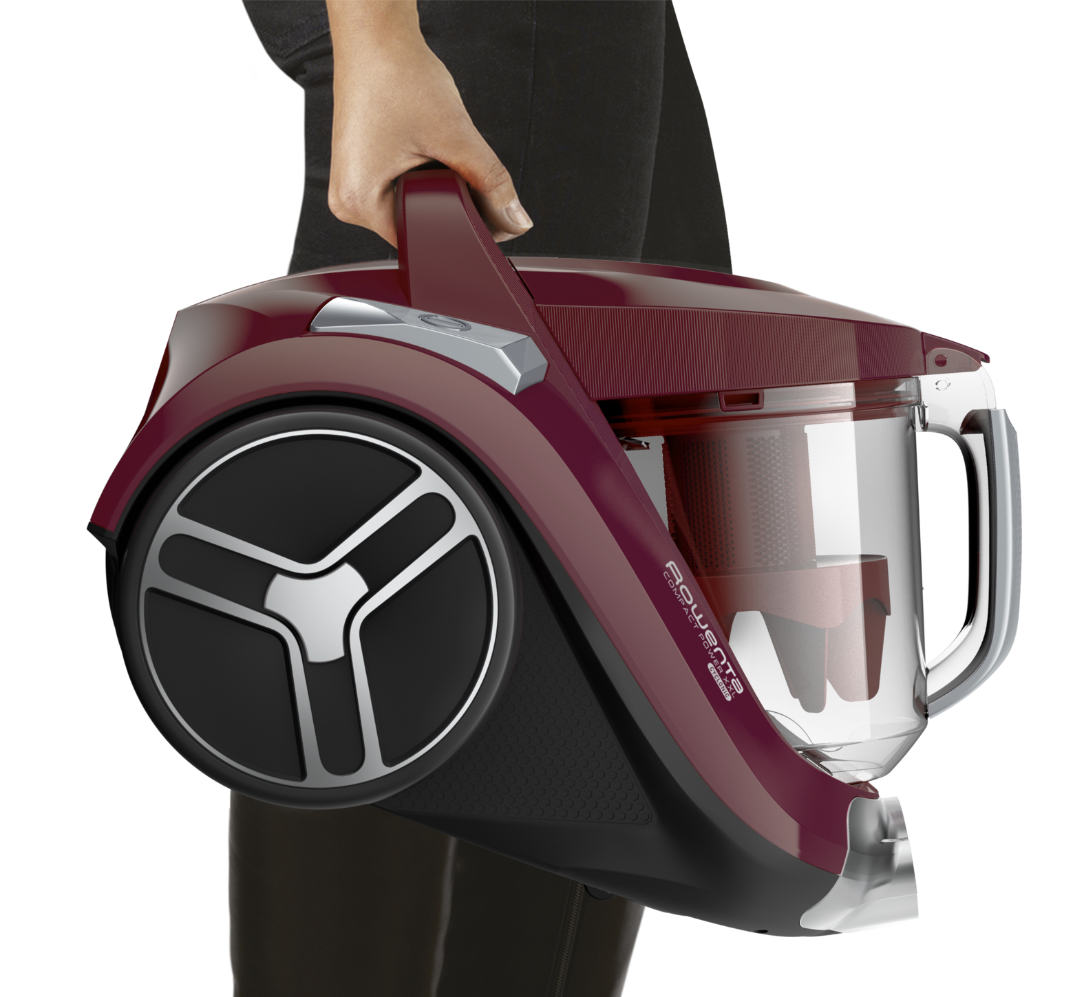 Aspirador sin bolsa - Rowenta RO4873EA Compact Power XXL, Motor EffiTech, Tecnología Ciclónica, 550 W, Depósito 2.5 L, Animal Care, Burdeos