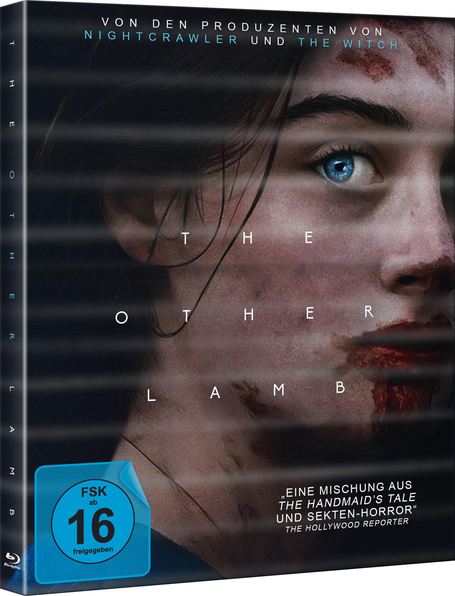 DVD-Cover für 'The Other Lamb' mit dem Gesicht einer Frau, Blut und Text.