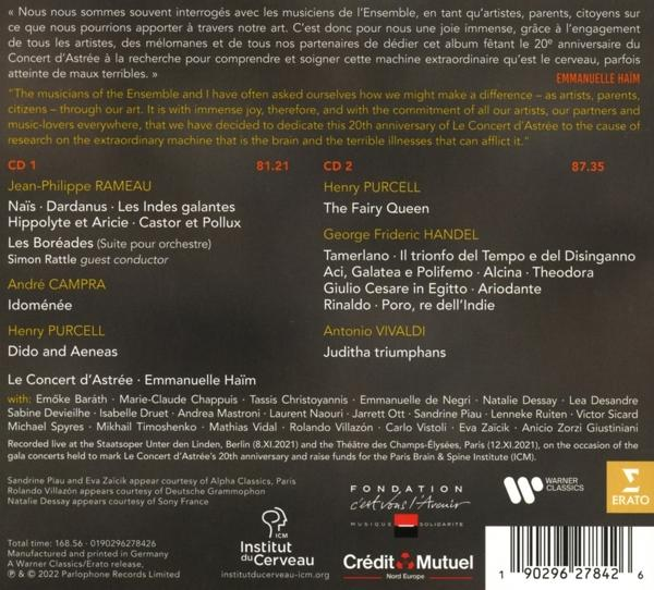 Textgefüllte Seite mit französischem Text, einer Liste von Musikwerken und Credits. Enthält ein Logo für 'Fondation pour l'Avenir'.