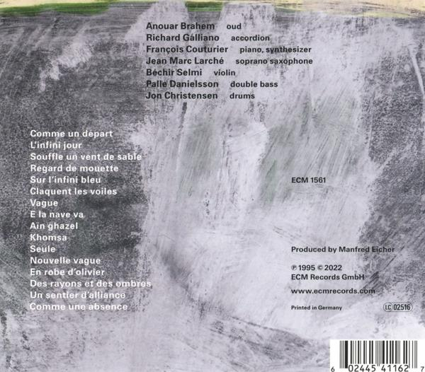 Albumcover, Rückseite. Weißer Hintergrund mit Songtiteln und Interpreten. Enthält Text und Informationen.