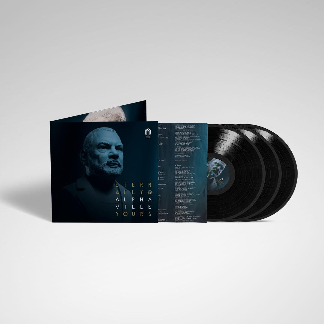 Vinyl-Schallplatten-Albumcover, Männergesicht, schwarze Platten.