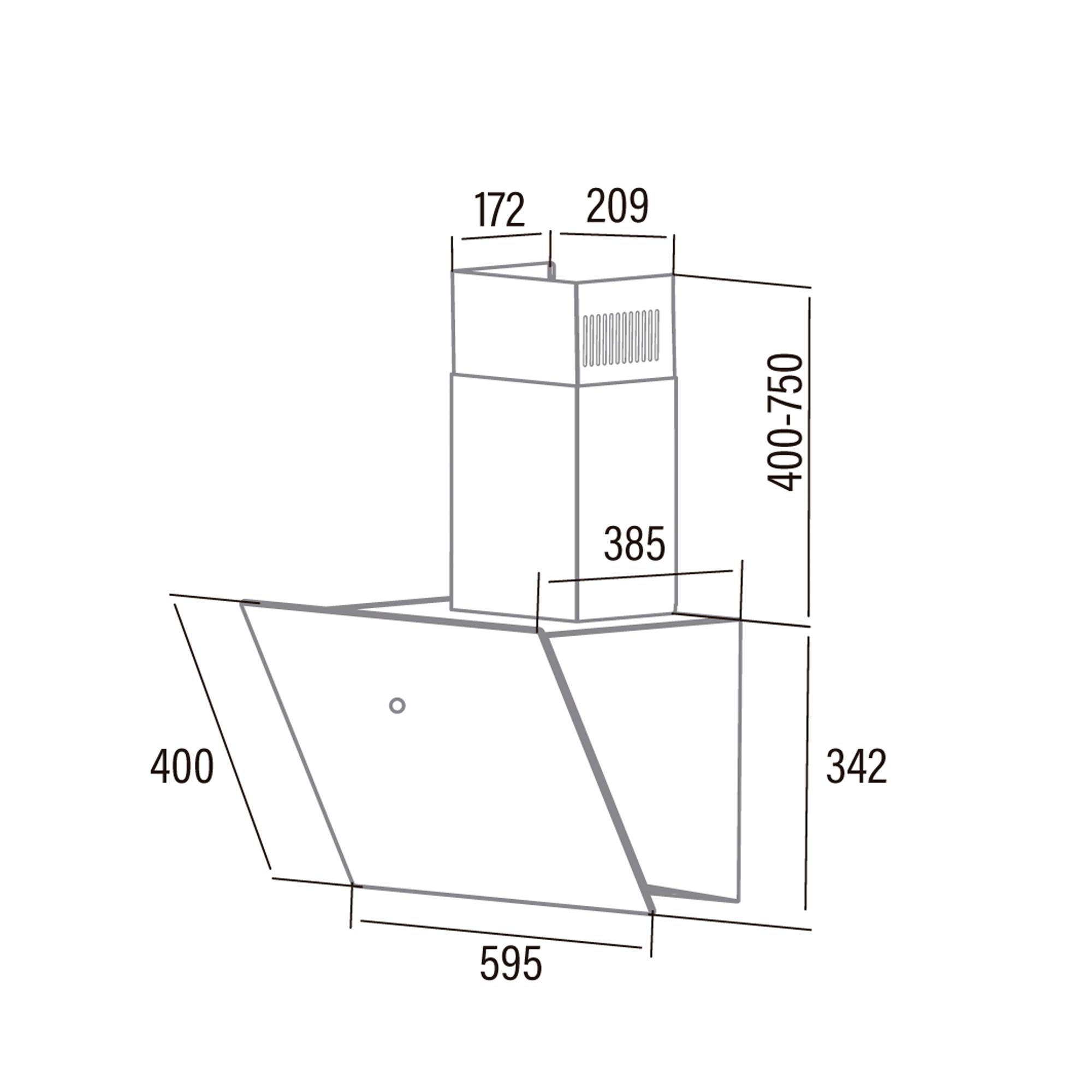 Konyhai páraelszívó diagramja méretekkel.