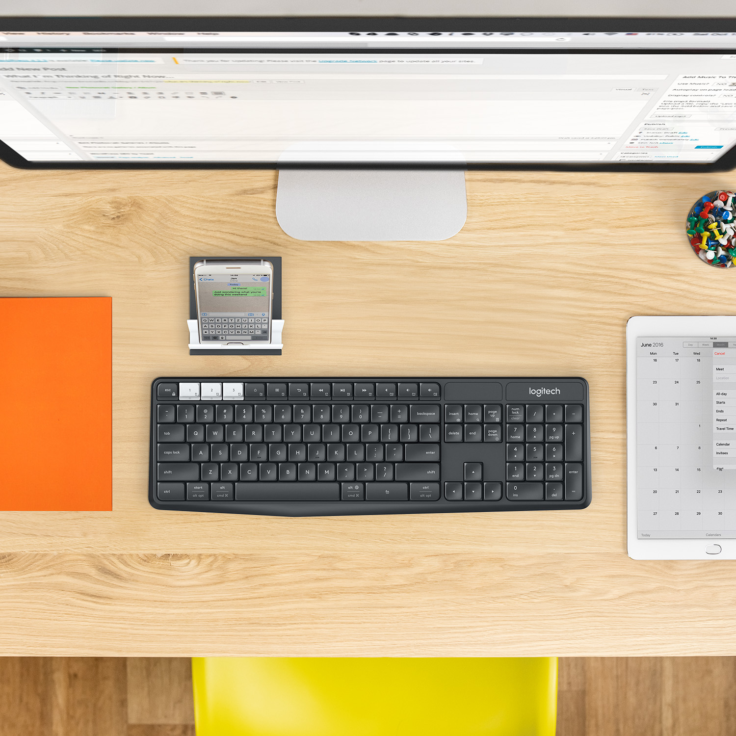 Teclado inalámbrico - Logitech K375S, Inalámbrico, Bluetooth, USB, Grafito