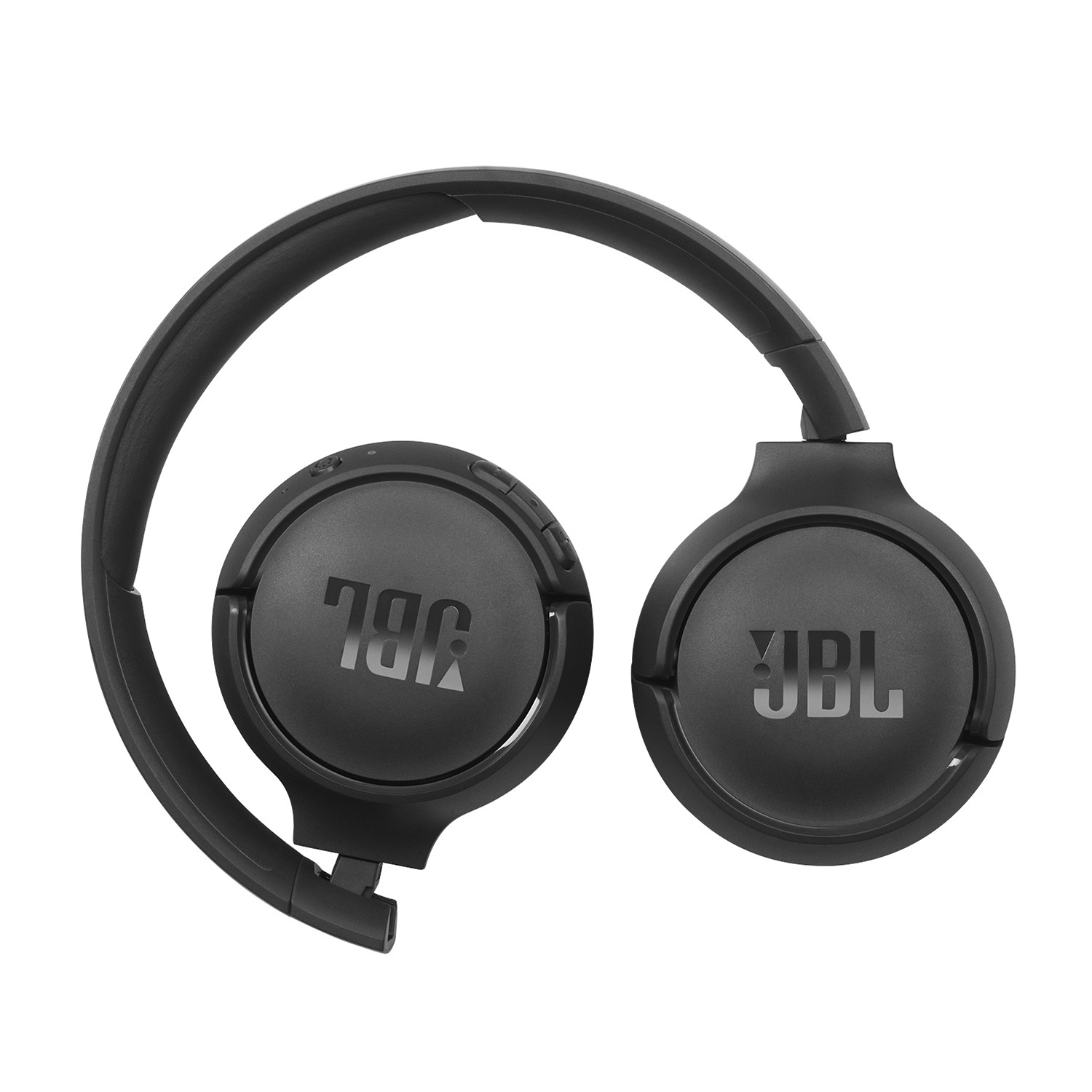 Cuffie JBL nere, piegate, su sfondo bianco.