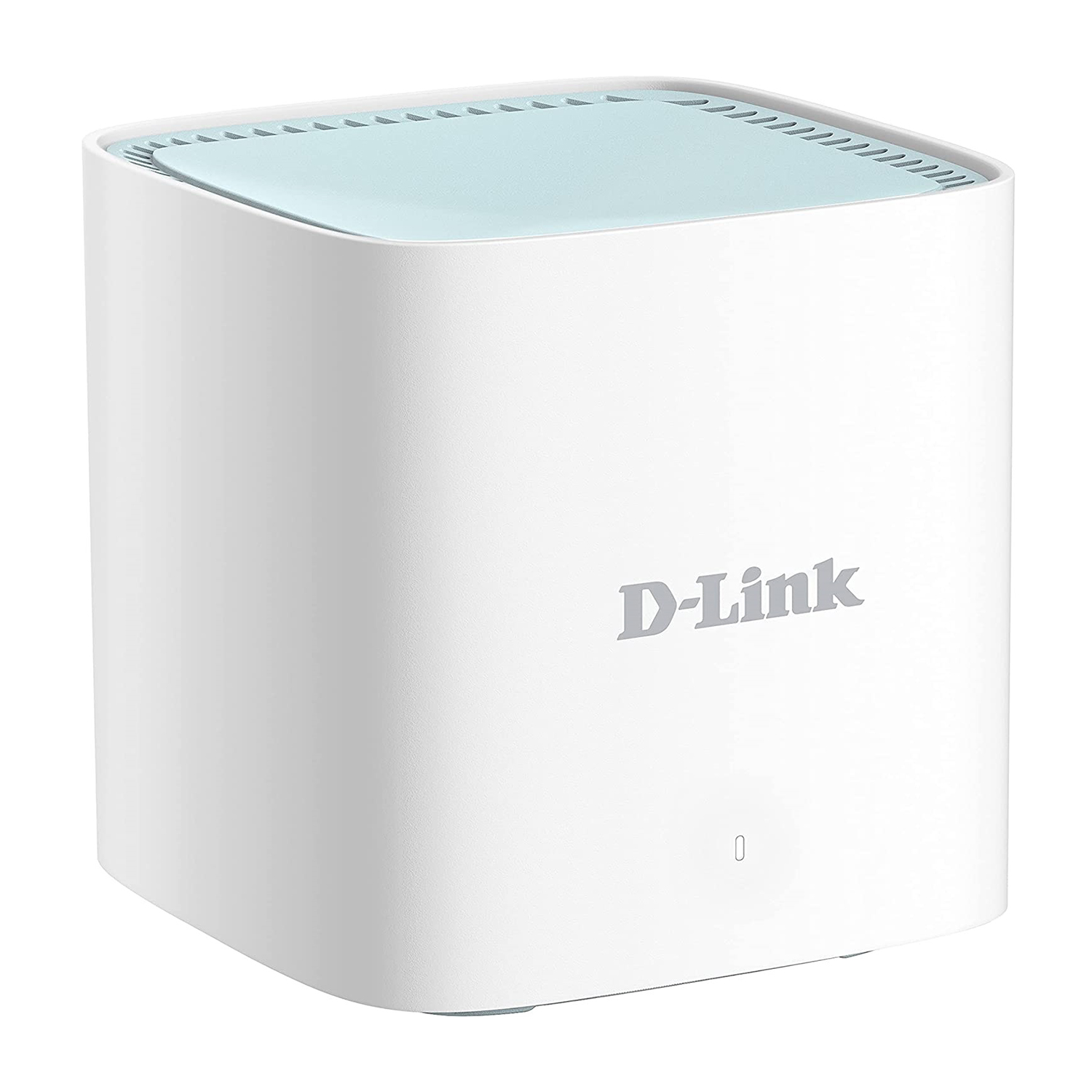 Un router D-Link bianco con parte superiore azzurra.