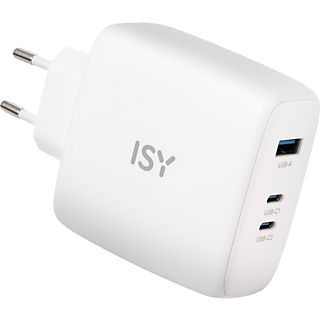 Cargador - ISY IAC 5100, Universal, 100 W, Tecnología GaN, Cable USB-C incluido, Blanco