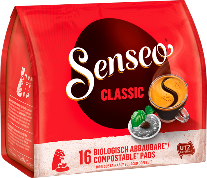 Piros kávépárna zacskó kávéscsésze képpel és szöveggel.