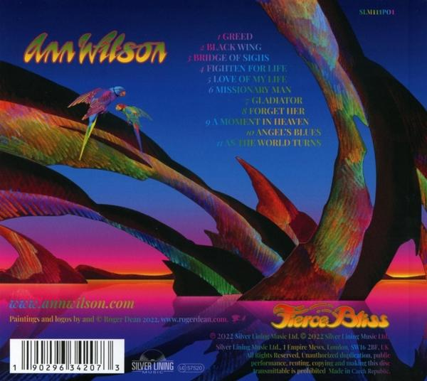 CD-Cover mit dem Namen Ann Wilson und Songtiteln. Bunter abstrakter Hintergrund.