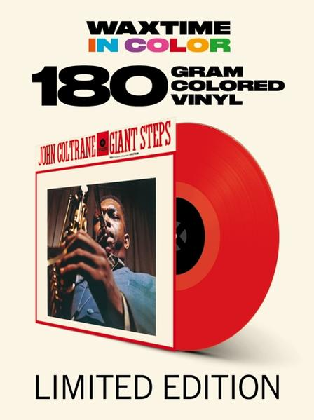 Album borító: John Coltrane 'Giant Steps' bakelit. Piros bakelit, albumművészet és limitált kiadás szöveg.