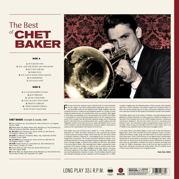 Album borító Chet Baker trombitálással, számlista és szöveg az életéről.