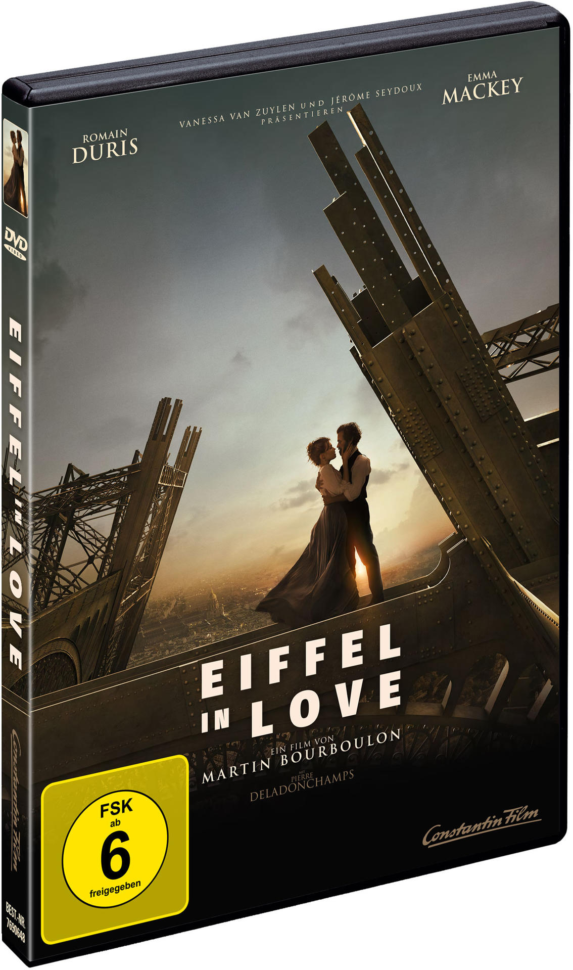 DVD-Hülle mit Filmcover. Eiffelturm im Hintergrund, Paar im Vordergrund.