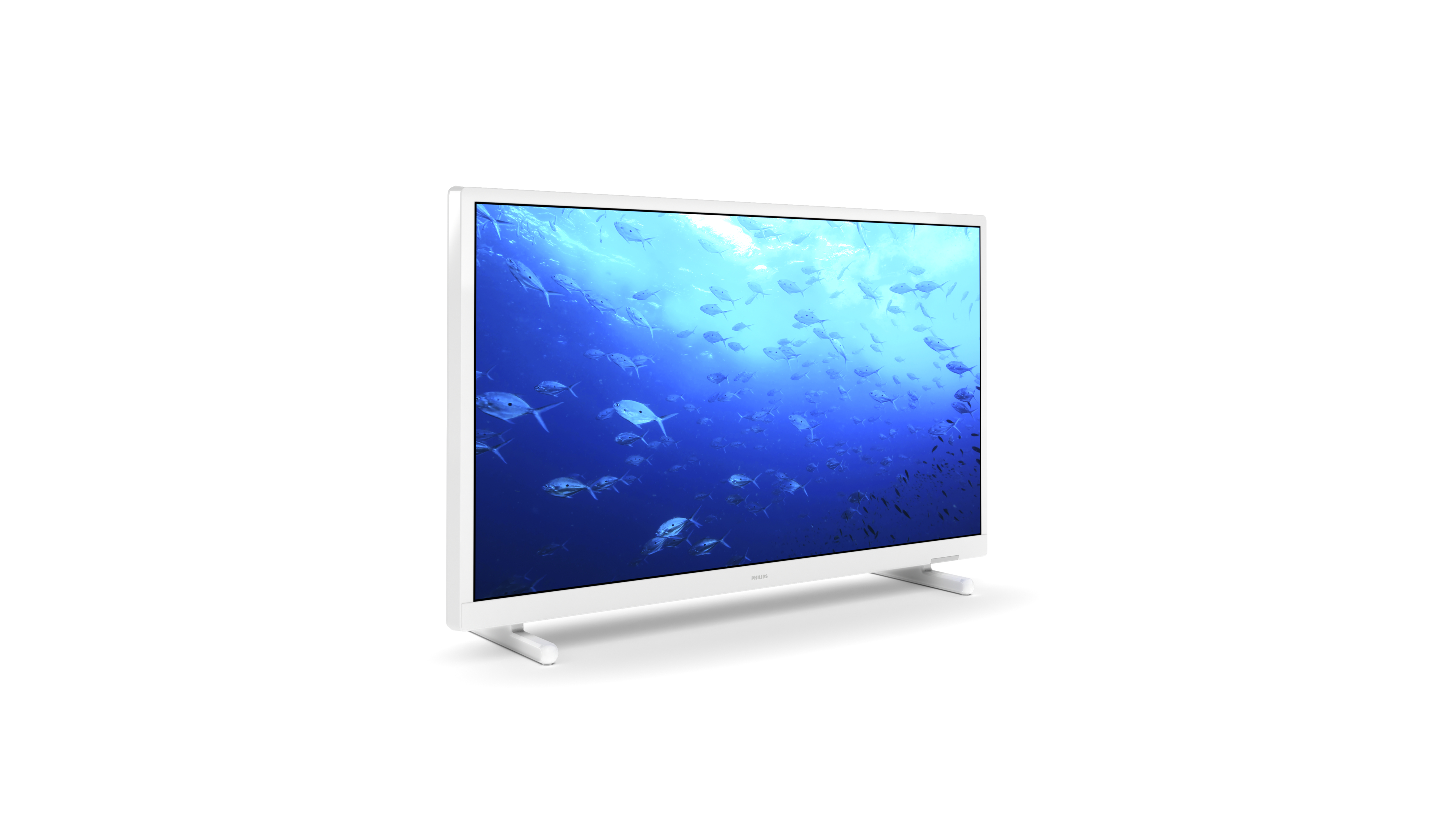 Weißer Fernseher mit einem Unterwasserszenen.