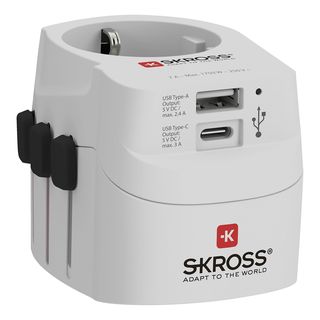 SKROSS PRO Light USB (AC) – World - Adaptateur voyage monde (Blanc)