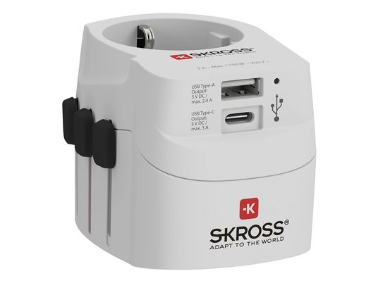 SKROSS PRO Light USB (AC)– World - Adattatore da viaggio mondiale (Bianco)