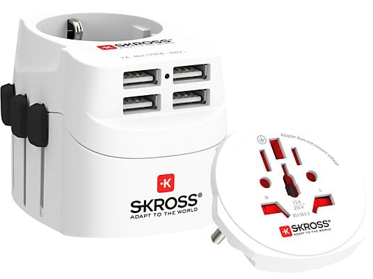 SKROSS PRO Light USB (4xA) – World - Adaptateur voyage monde (Blanc)