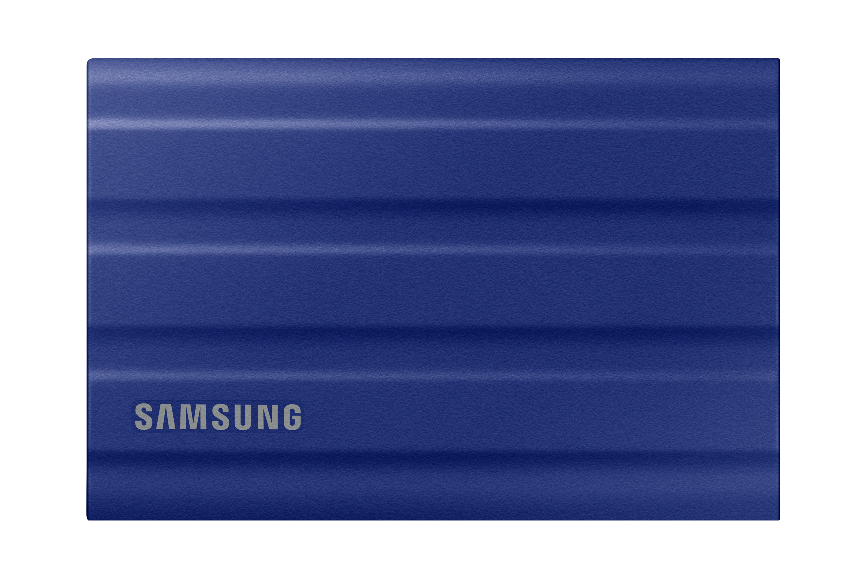 Blue, rectangular external hard drive with the 'SAMSUNG' logo on its side.
