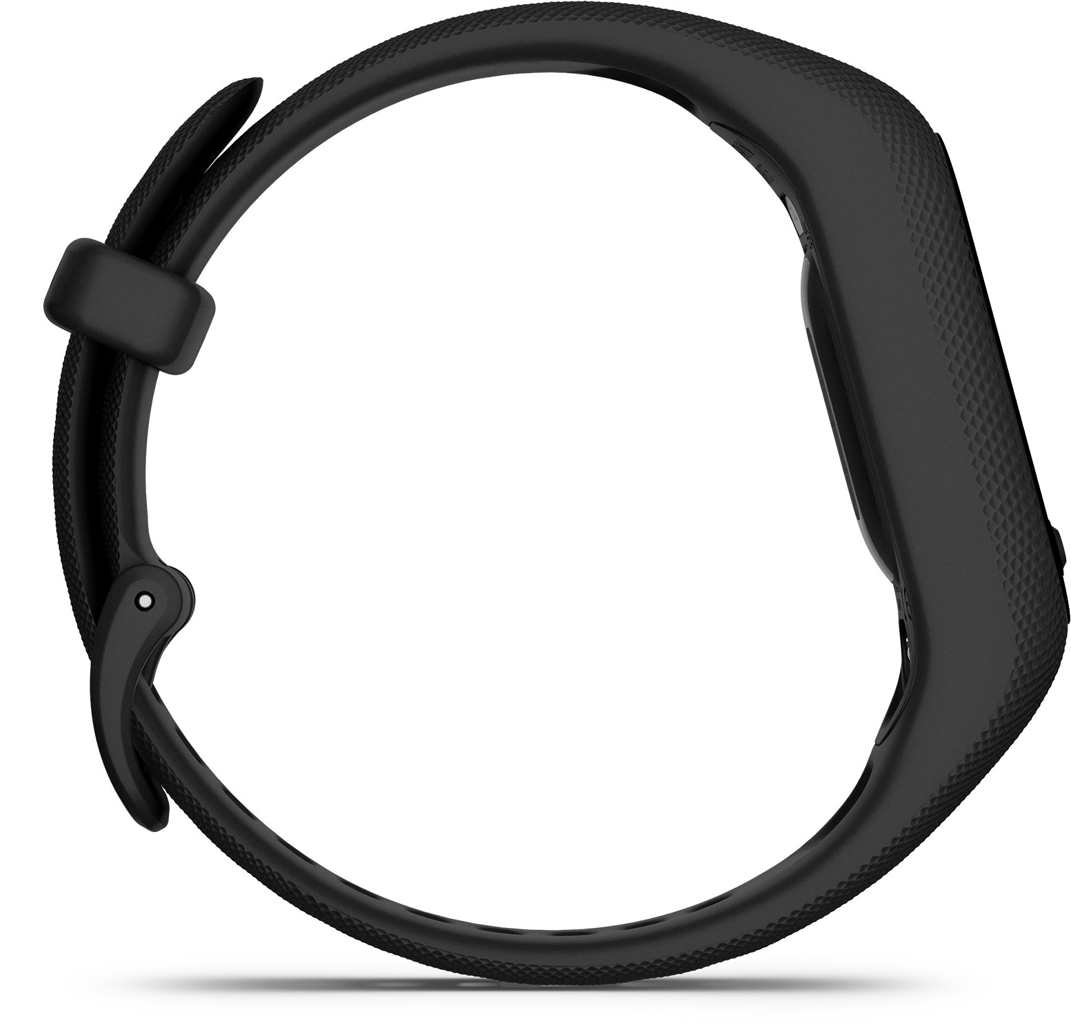 Black fitness tracker, loop shape. Black background.